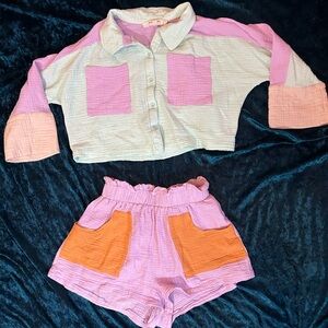 100% Cotton Blue Velvet Brand Two-Piece Lounge Set Size Small